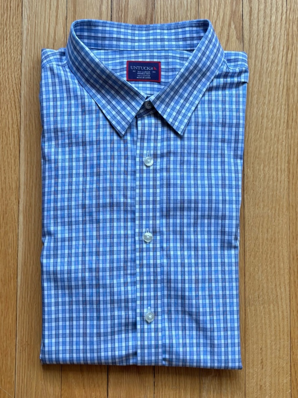 UNTUCKit Men’s Long Sleeve Shirt Wrinkle Free Regular Fit 2XL Blue White Checks